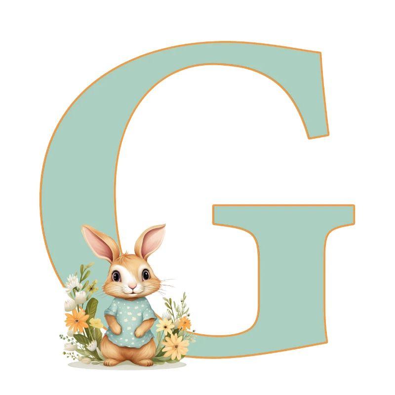 Letter G, Monogram, Flowers, Bunny