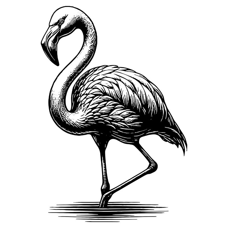 Eleganter Flamingo steht auf einem Bein