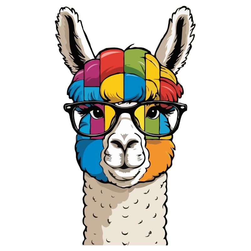 Alpaka Lama Bunt Cool mit Brille