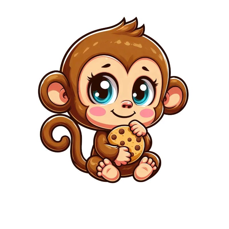 Mignon singe chimpanzé grignoter des biscuits dessin animé