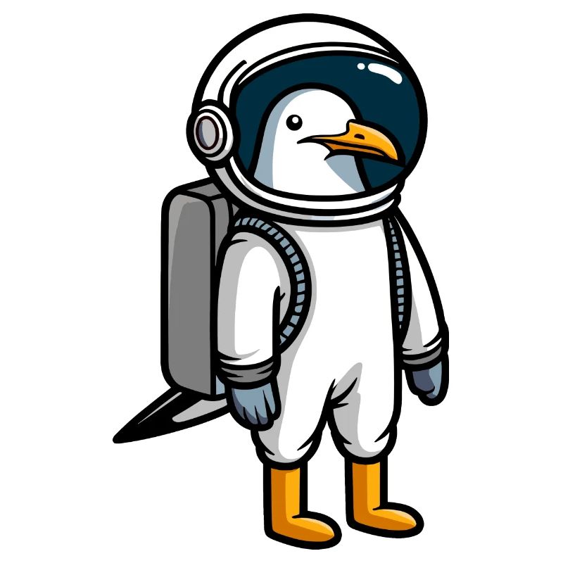 Comic Möwe Beruf Astronaut im Weltall Raumanzug