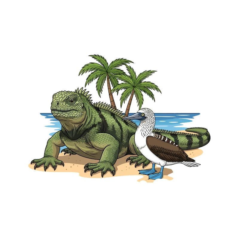 Blue-footed booby marine iguana
