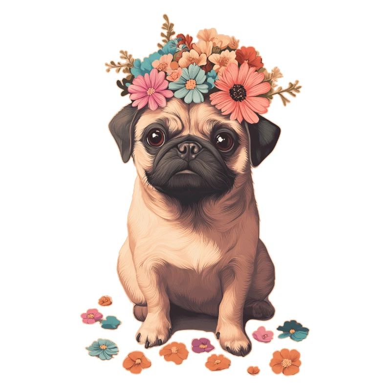 Mops mit Blumen