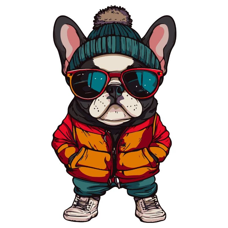 French Buldog Dog Winter Comic
