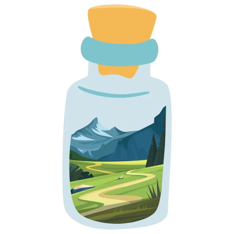 Message in a bottle with mountains