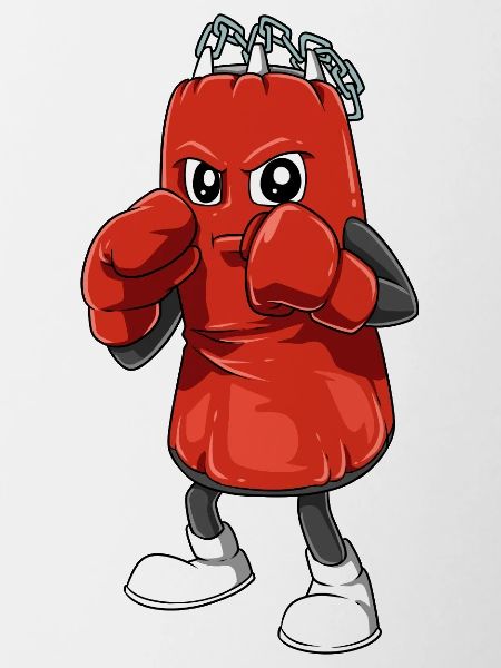 Lustiger Boxsack mit Boxhandschuhen