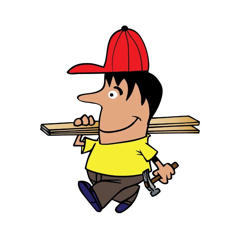 Craftsman on construction, builder hammer, boards