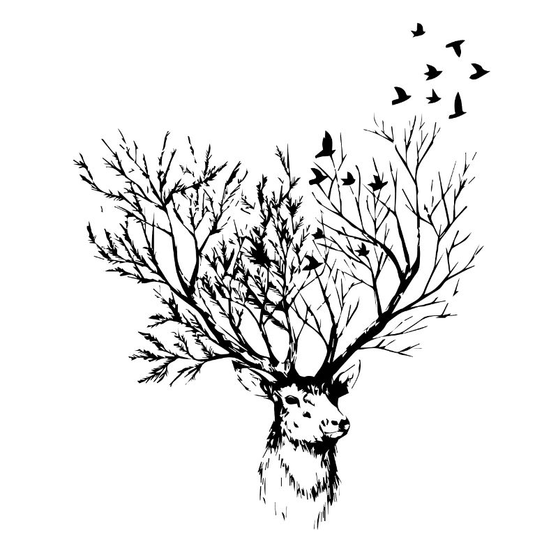 Tête de cerf avec oiseaux