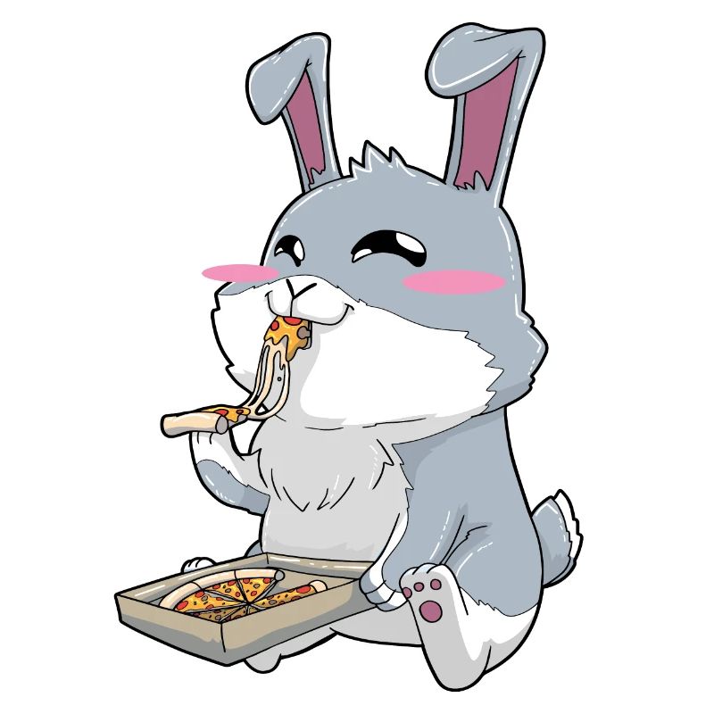 Lapin drôle mangeant de la pizza