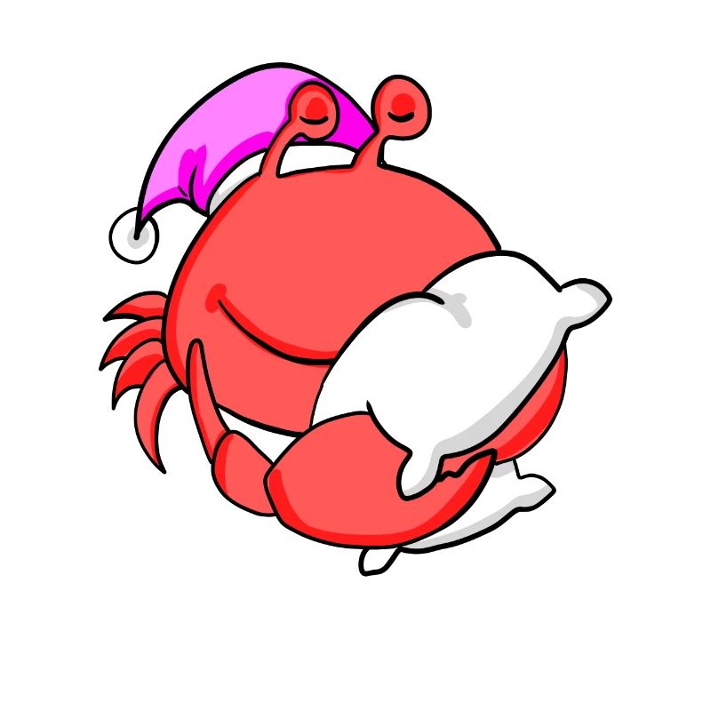 Crab with pillow and sleeping cap