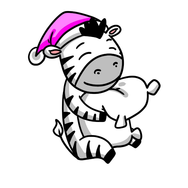 Zebra with pillow and sleeping cap