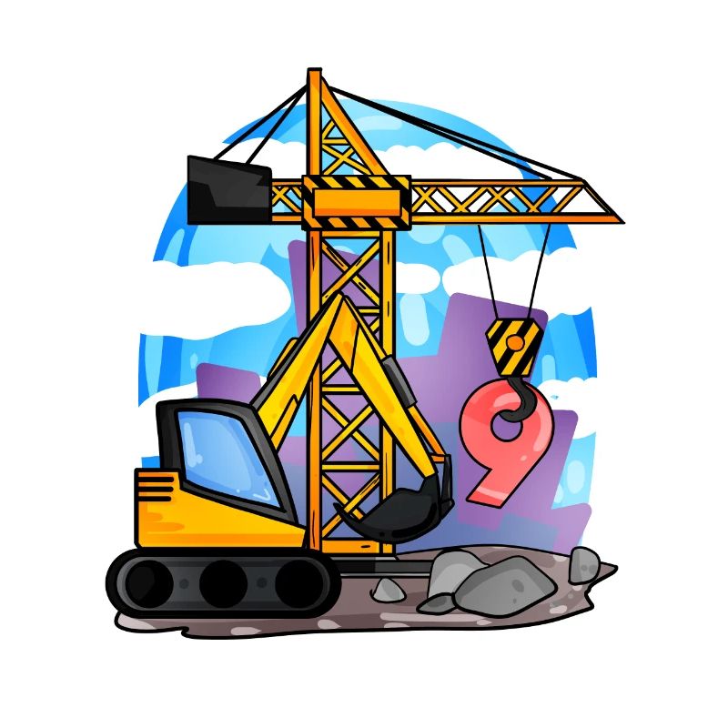 9. Geburtstag 9 Jahre Kran Baustelle Bagger Junge