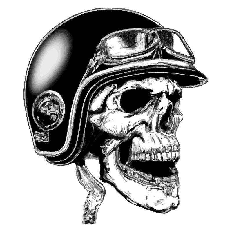 Biker skull with helmet and goggles