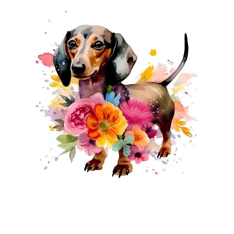 Teckel Chien Teckel Aquarelle Art Fleurs