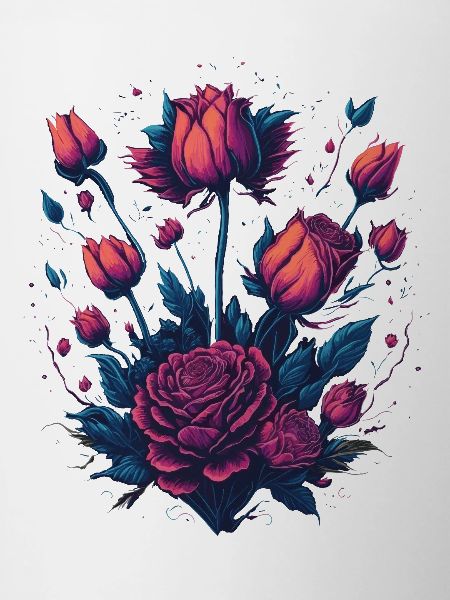 Rose shrub neon tattoo style