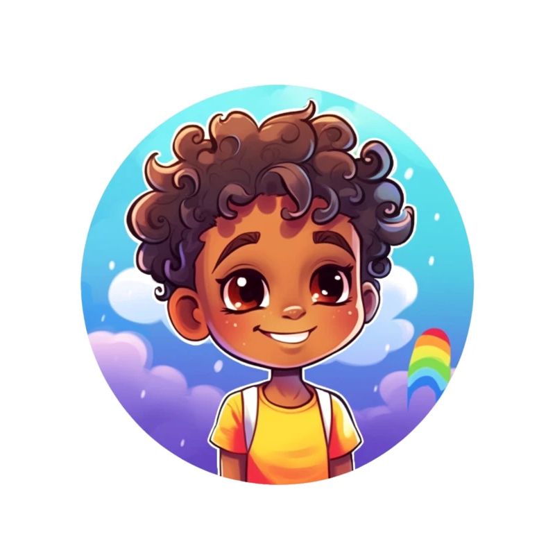 Lebensfroher Kindercharakter mit Regenbogen