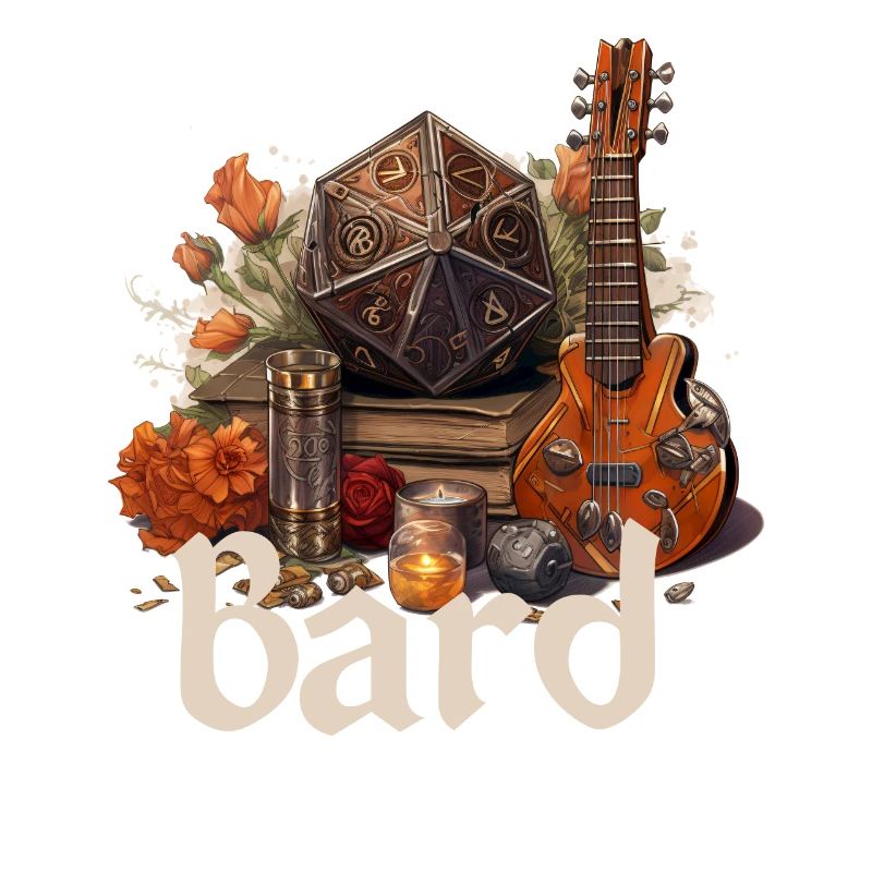 Barde avec D20 et objets – Conception de RPG fantastique