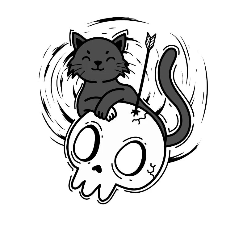 Cat with Skull Gothic Style