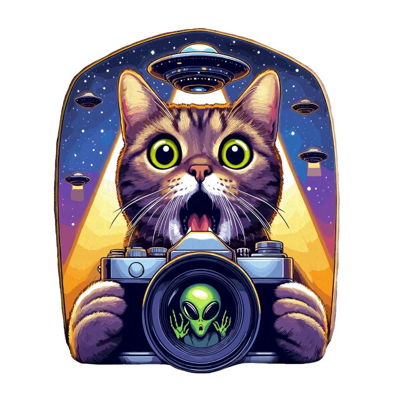 Lustige verängstigte Katze mit UFO-Alien-Angriff 3D-Effekt