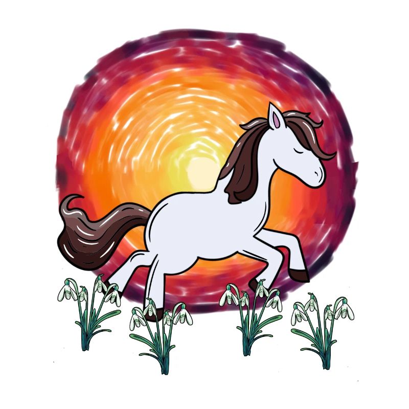 Poney Soleil Perce-Neige Fleurs Printemps Cheval