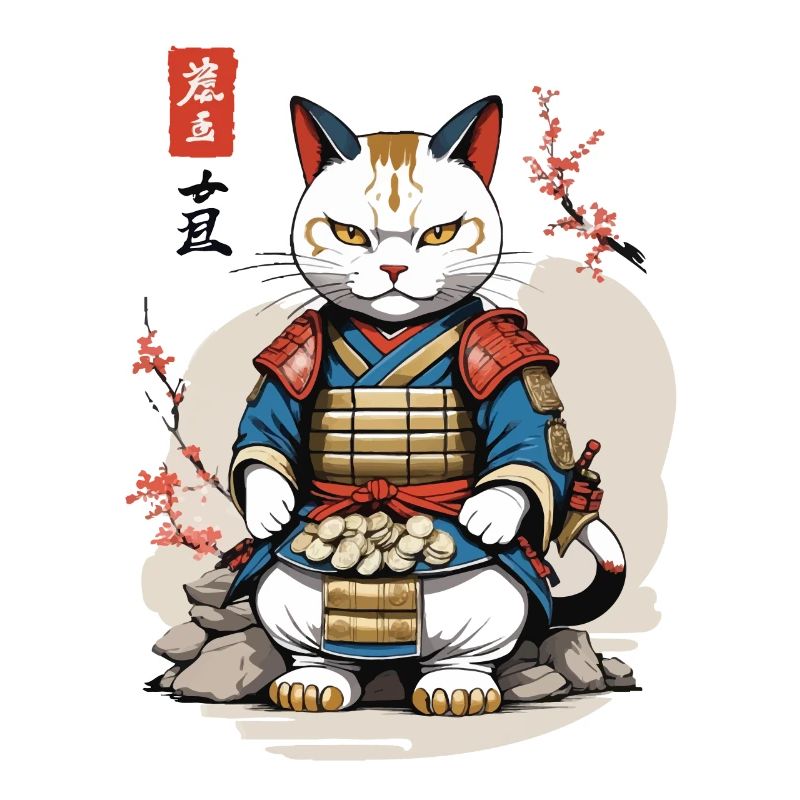 Samurai Katze im Asiatischen Ukiyo-E Stil