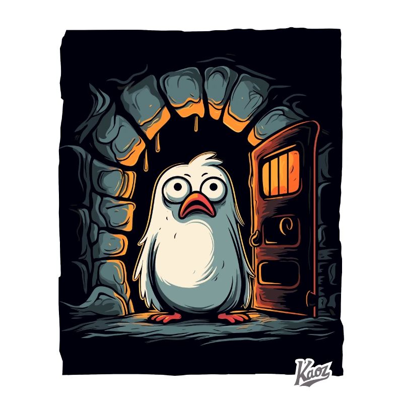 Déconcerté petit oiseau mignon dans le donjon donjon