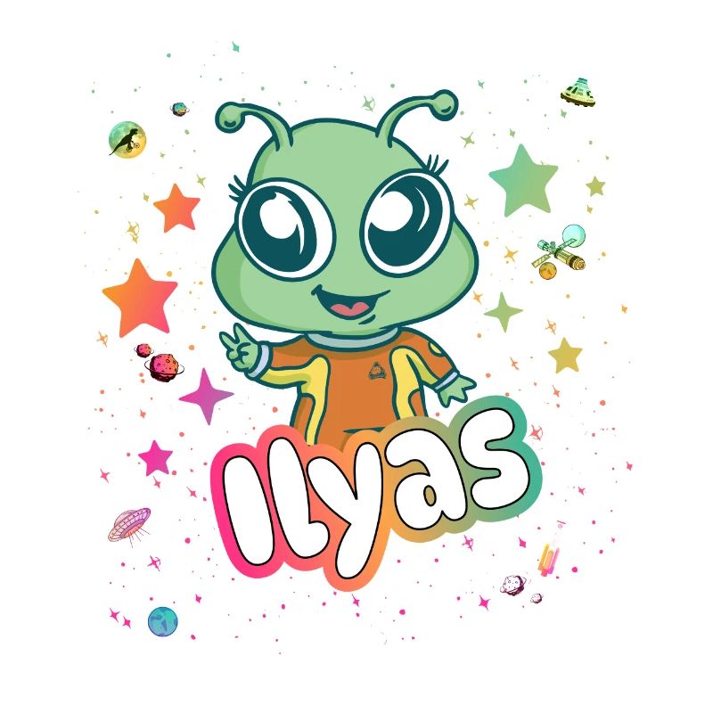 ILYAS - Beau nom de garçon avec un extraterrestre mignon