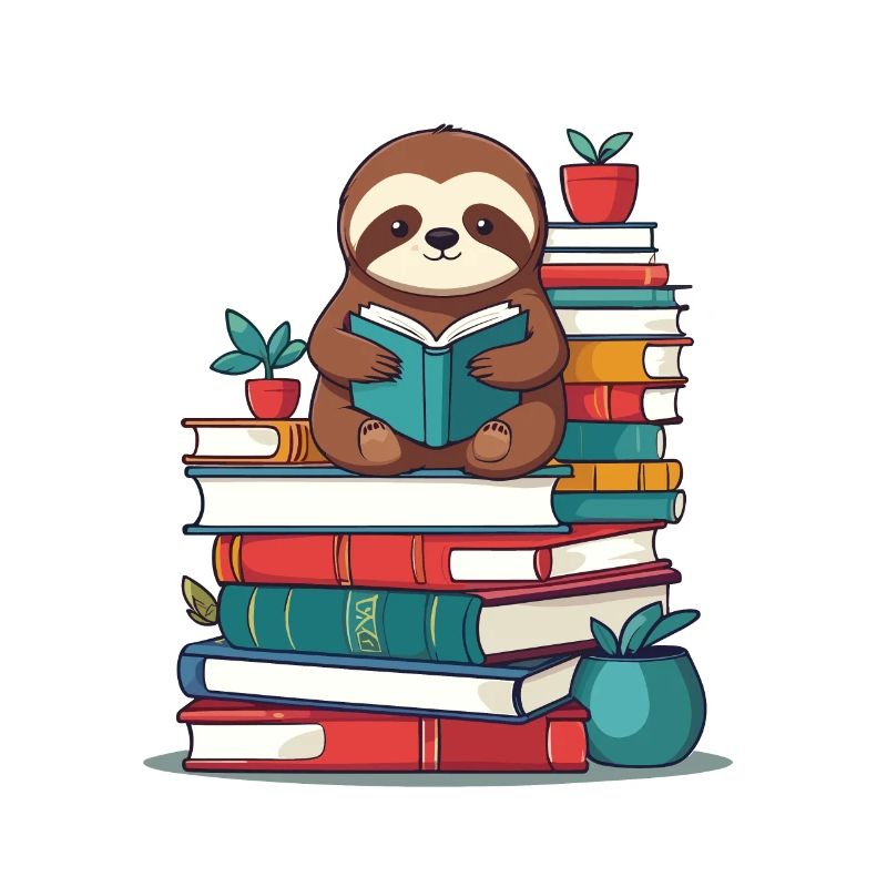 Funny Book Lover Sloth Reading Sloth