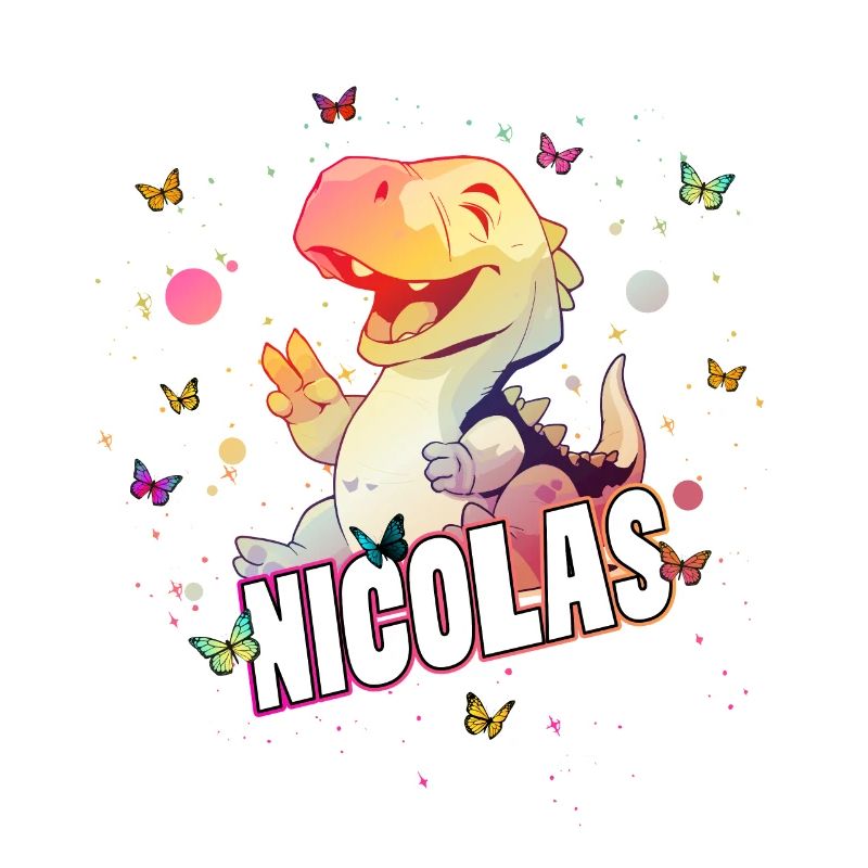 NICOLAS - Beau prénom de garçon avec mignon DINO T-REX