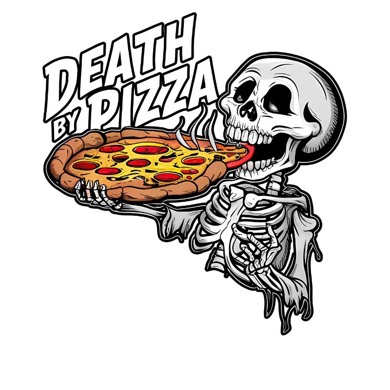 Humorous Skeleton Eating Pizza Funny Graphic