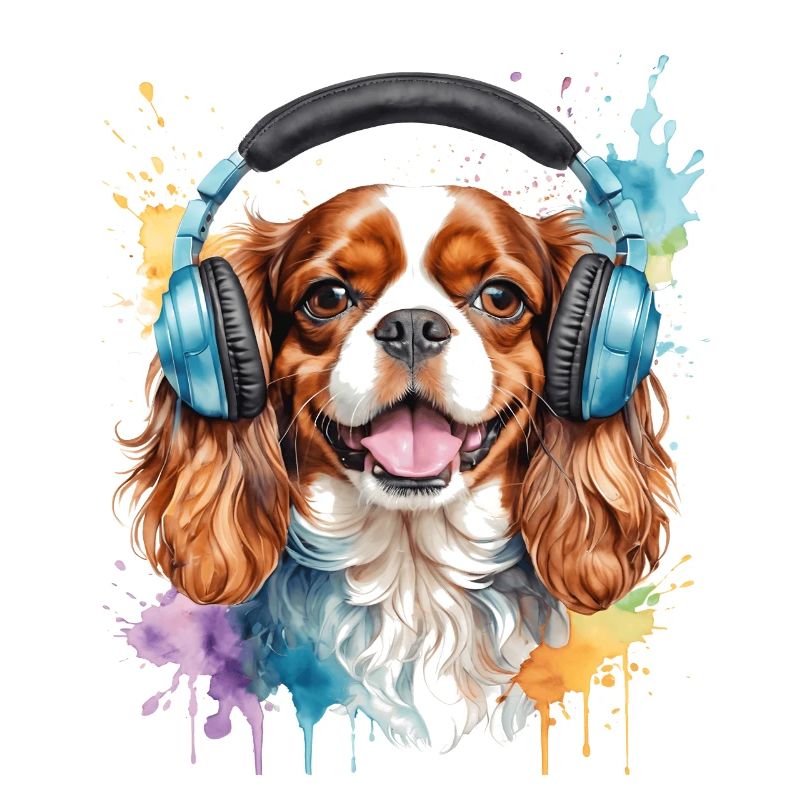 Cavalier King Charles Spaniel Kopfhörer Hund Print