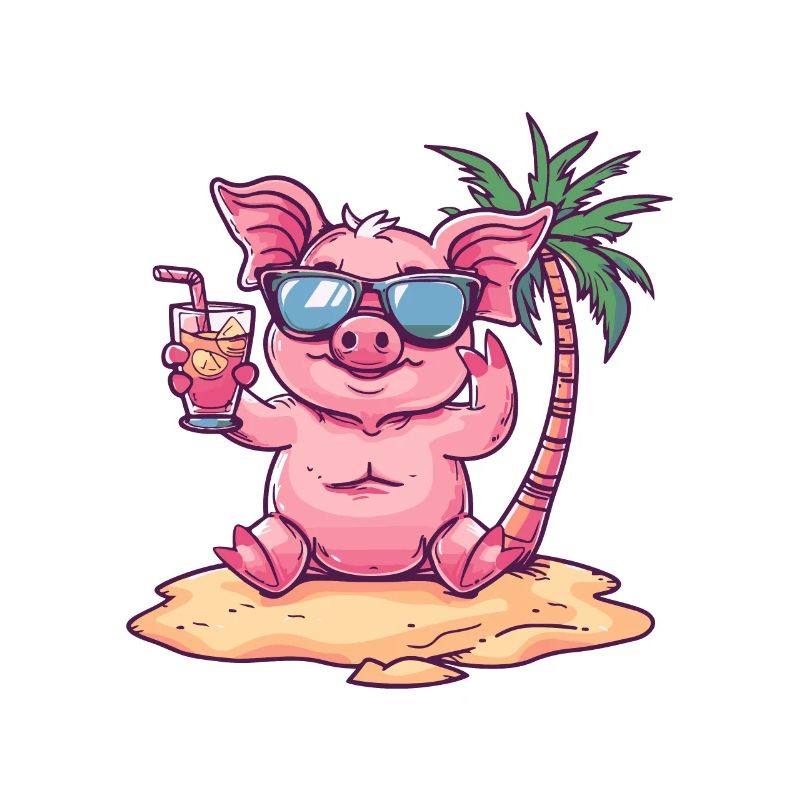 Schwein Sommer Strand Comic