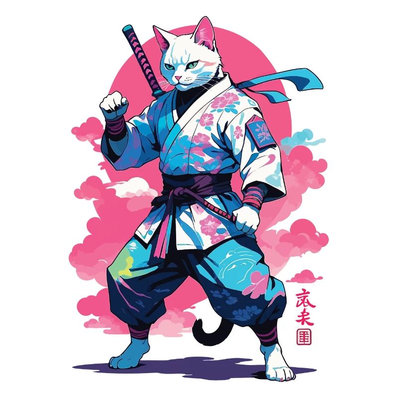 Samurai Cat Vaporwave Aesthetic Design