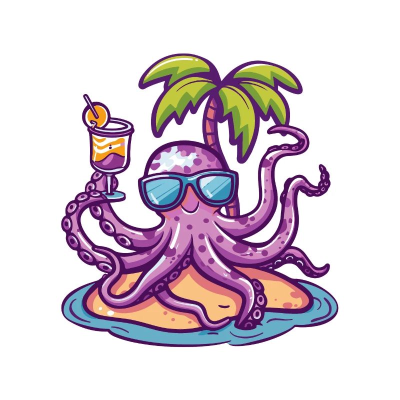 Oktopus Sommer Strand Comic