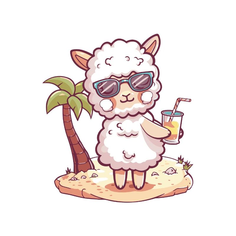 Alpaka Llama Sommer Strand Comic