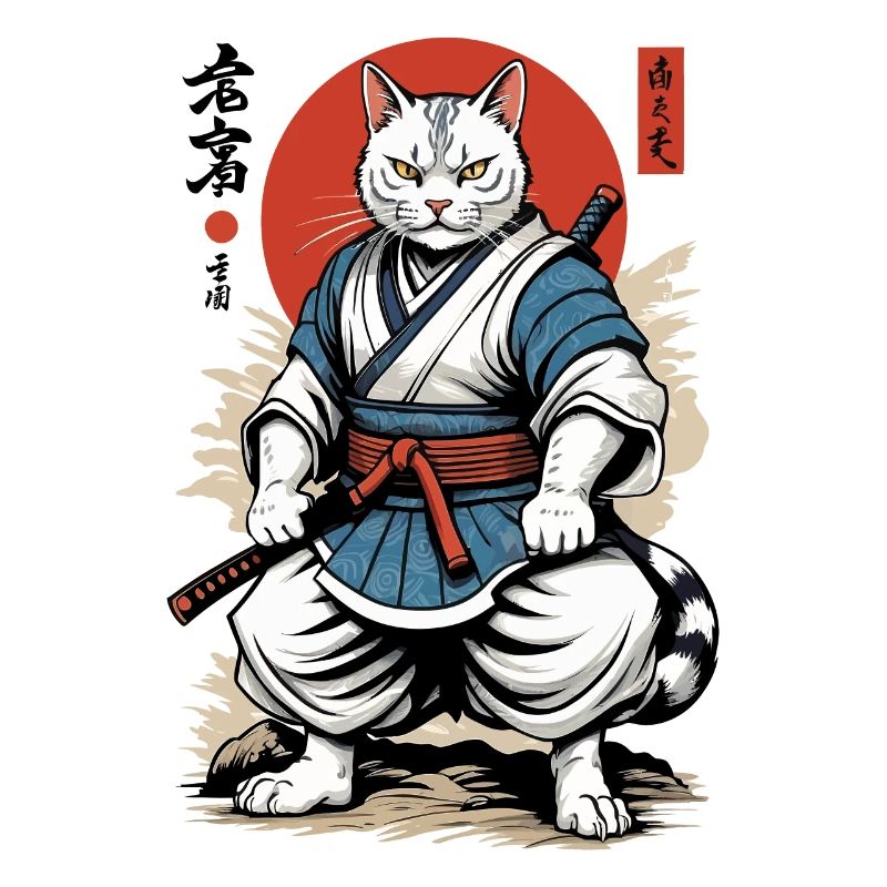 Chat Samouraï Vintage Ukiyo-E Design Japonais