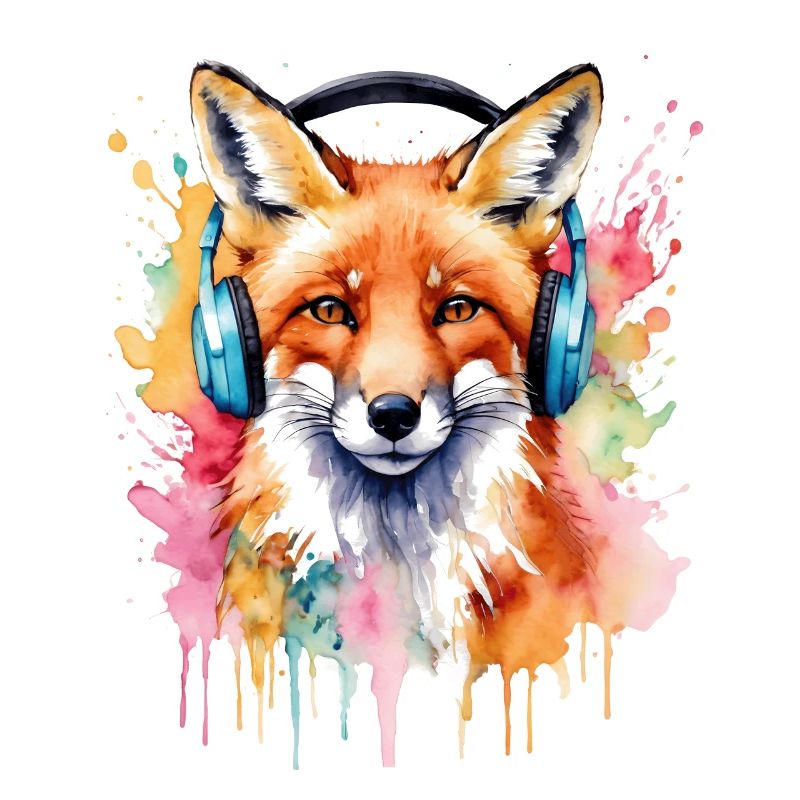 Fuchs Kopfhörer Musik Bunt Tier Design Print