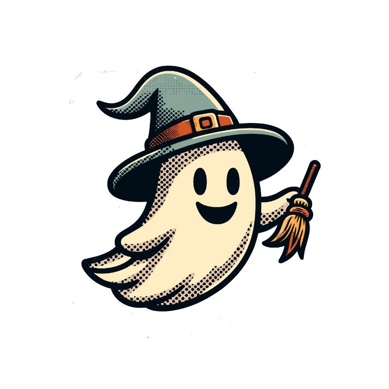 Funny Witch Ghost Witch Broom Halloween Party