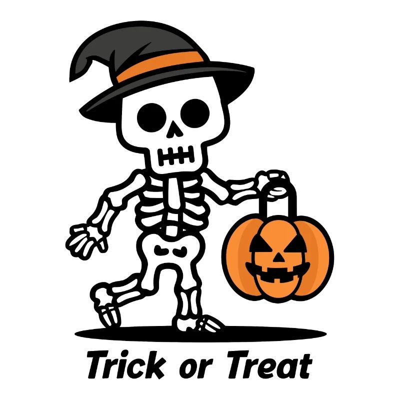 Cute Skeleton with Pumpkin Lantern Halloween