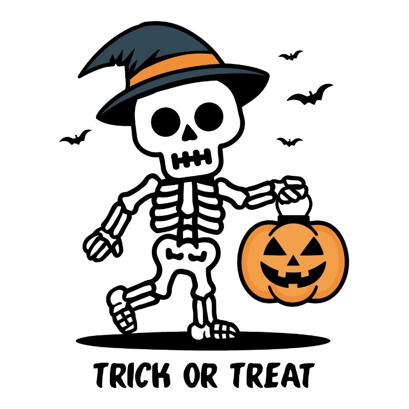 Cute Skeleton with Pumpkin Lantern Halloween