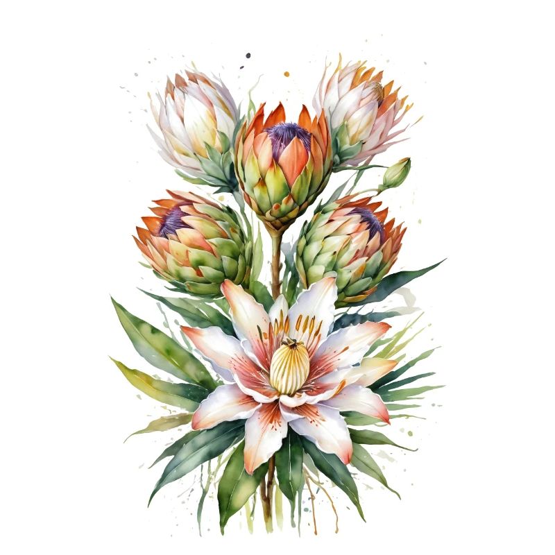 Exquise Aquarelle Botanique Fleurs Protea