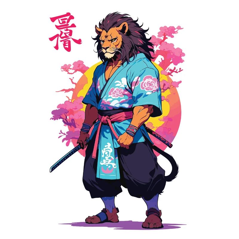 Conception esthétique Samurai Cat Vaporwave