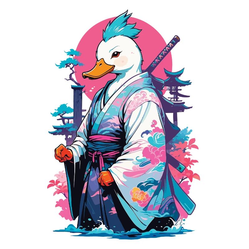 Samurai Duck Aesthetic Vaporwave Style