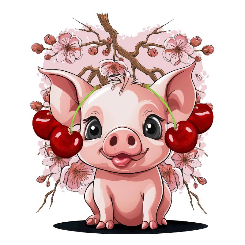 Pig, Cherries, Cherry, Piglet, Cherry Blossom