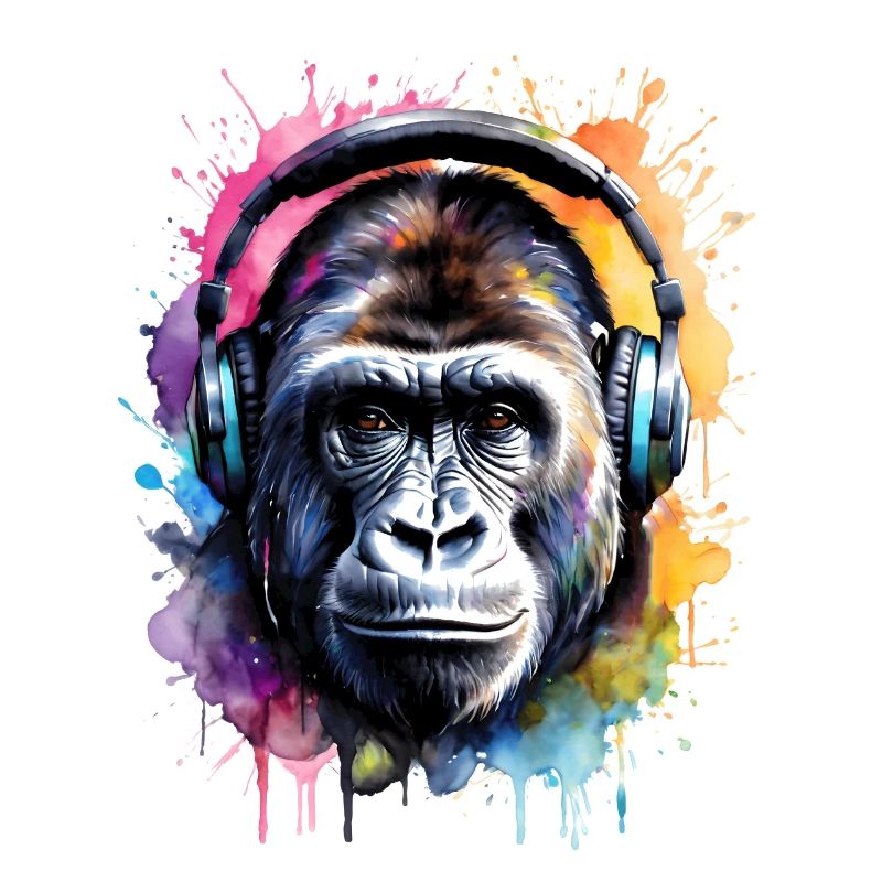 Gorilla Kopfhörer Affe Bunt Tier Design Print