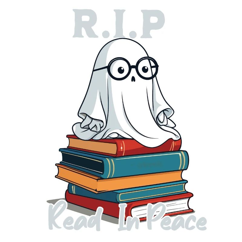 Cute book lover ghost reads in peace