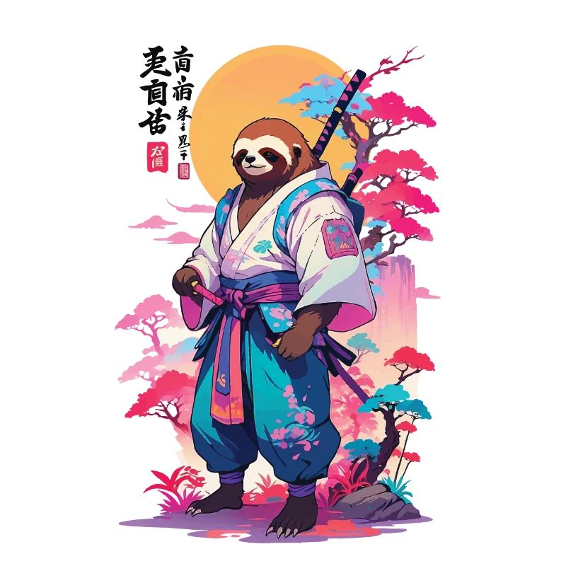 Samurai Faultier Aesthetic Vaporwave Stil