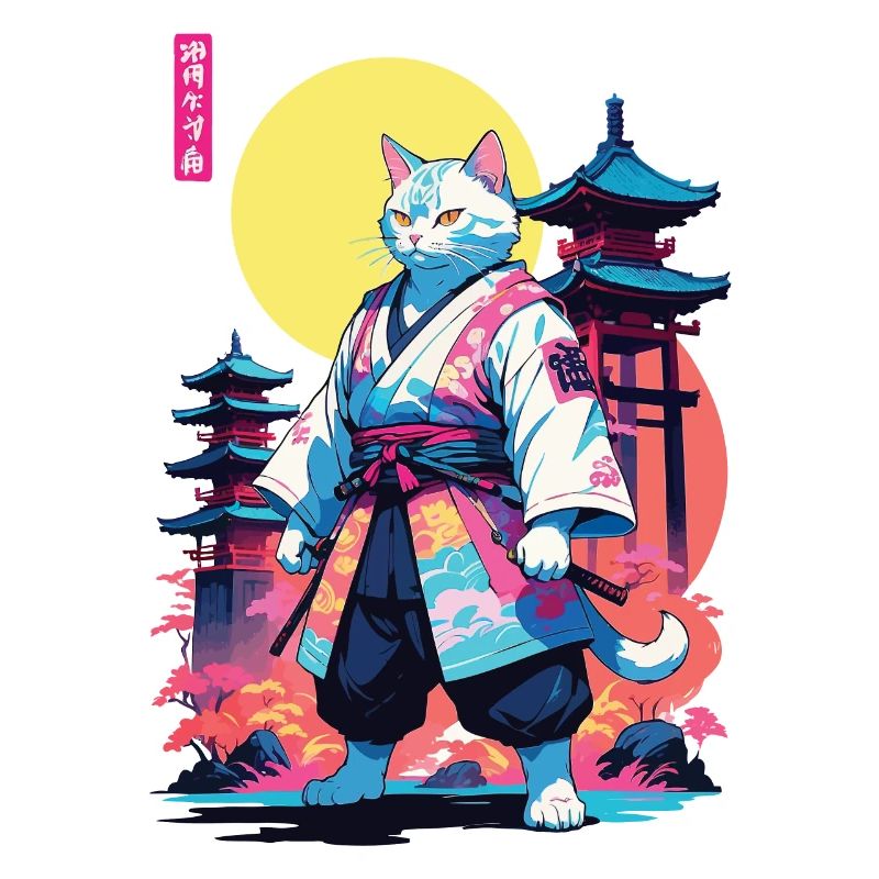 Samurai Cat Vaporwave Aesthetic Design