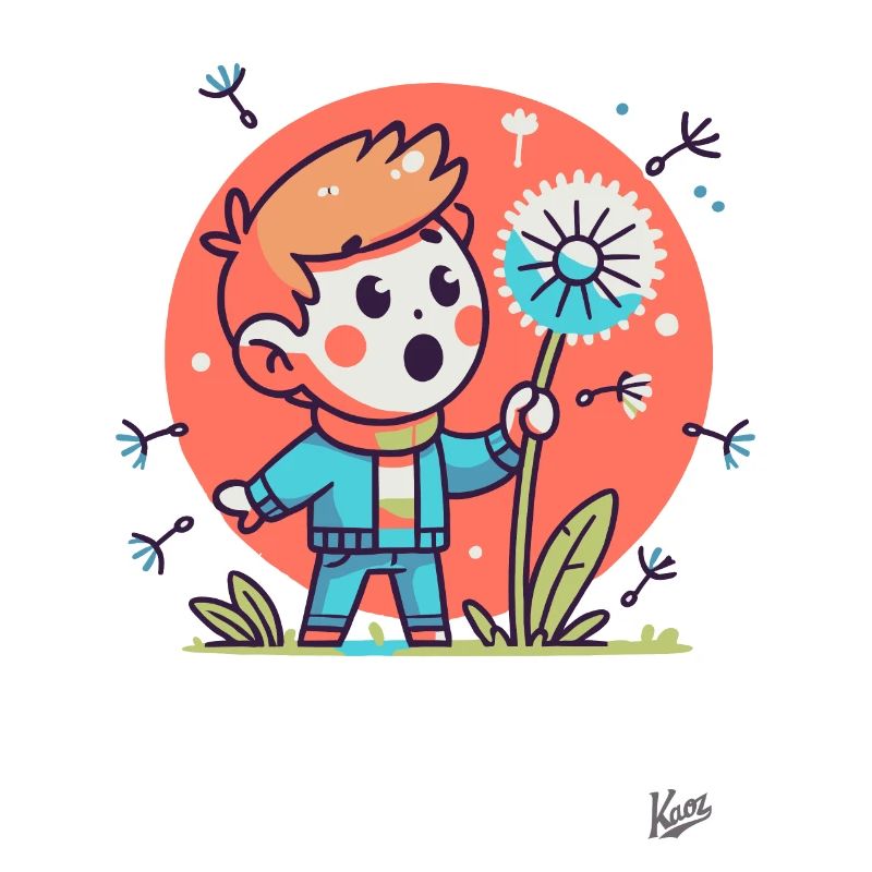 Boy, amazed at a dandelion