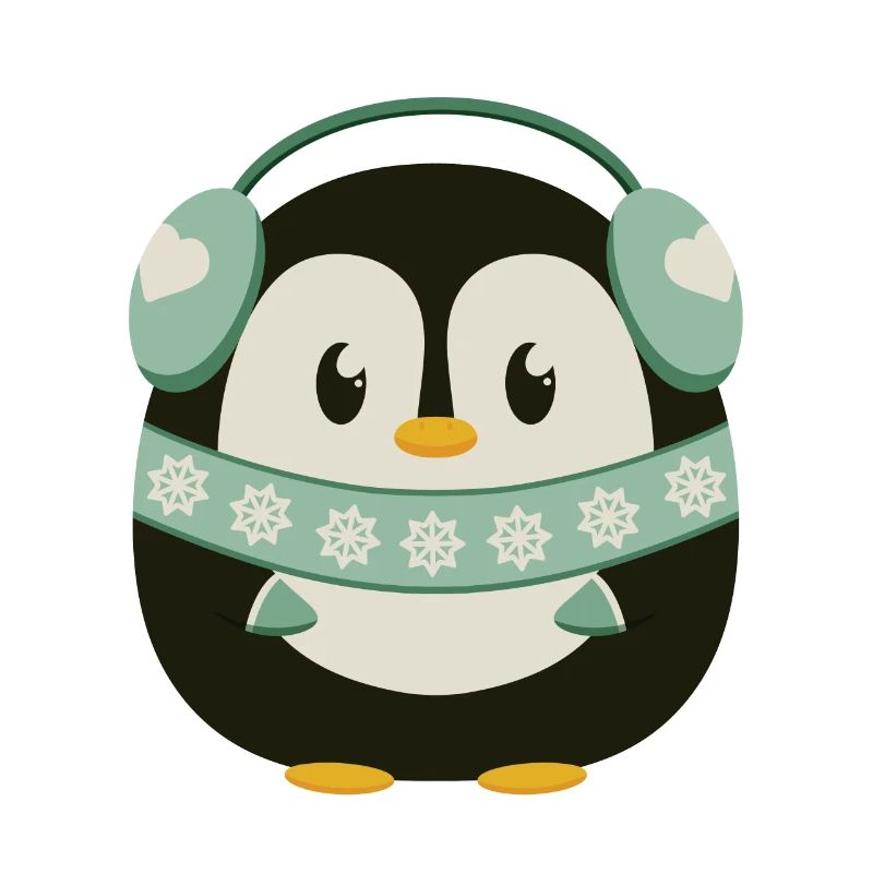 Pingouin mignon avec cache-oreilles en mode hiver